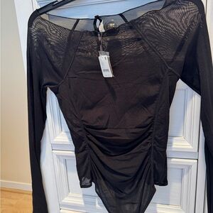 Free People Black Long Sleeve Bodysuit